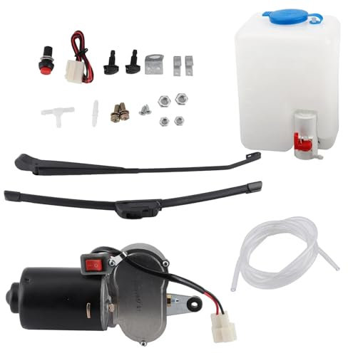 FUNFOB Moteurs d'essuie-Glaces Auto Kit D'assemblage D'essuie-Glace Électrique Bras Lame Moteur Bec Verseur d'eau Tuyau pour UTV ATV Vaporisateur D'essuie-Glace Moteur d'essuie Glace