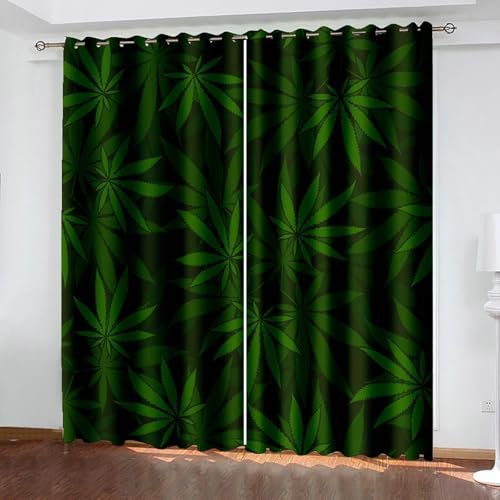 Bishilin Vorhänge Blickdicht 2er Set 86x138CM, Verdunkelungsvorhänge mit Ösen Dunkelgrün Bambuswald und Blätter Gardinen Kinderzimmer Jugendzimmer