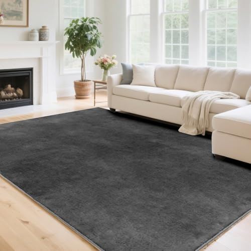 HiChiclife Tappeto a pelo corto, colore antracite, 160 x 220 cm (circa 0,5 cm), lavabile e antiscivolo, con TPE, leggero, morbido e ideale per robot aspirapolvere e tutti i giorni