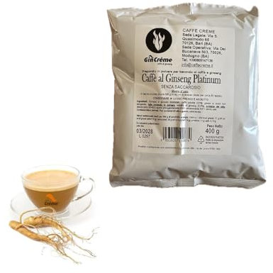 GinCrème - Caffè al Ginseng Amaro in Polvere - Busta da 400g - Solubile per Macchine e Bevande Calde - Caffè Crème