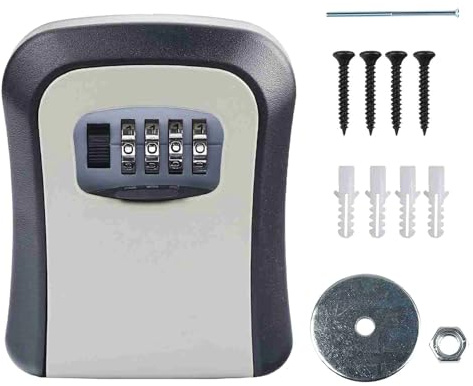 FUZVOL Heavy Duty Waterproof Key Safe Wall Mounted Lock Box, Resettable 4 Digit Combination Security Cabinet, Outdoor & Indoor Secure Storage for Keys & Valuables