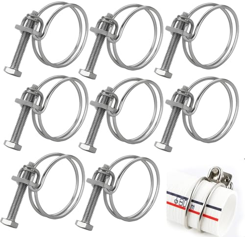 ALLY-MAGIC 20Pcs Double Wire Hose Clips 45-50mm Adjustable Wire Clamp 201 Stainless Steel Universal Plumbing Pipe Tube Fastener Hose Hoop Y30-SGSHG