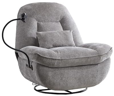 SWEET SOFA® Sillón Relax Eléctrico Ermi | Sofá Individual Giratorio 360°, Balancín, con Soporte Móvil y Cargador | Tapizado en Tela Suave | 87x100x100 cm, Color Gris