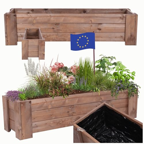 MODO24 Pflanzkübel Holzkübel Pflanzkasten Kiefer30x137x33 cm, Braun | Wetterfester Pflanzkasten & Blumenkasten aus Kiefernholz, Stabile Pflanzbox für Outdoor, Garten, Terrasse & Balkon