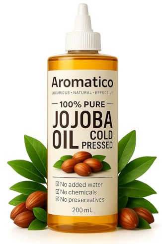 Aromatico 100% Pure Cold Pressed Jojoba Oil – 7 Fl Oz | Natural Hair, Face & Body Oil – Lightweight Moisturizing Carrier Oil for Dry Scalp, Skin Care, Beard, Cuticles & Massage