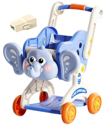 KiBcsLic Chariot de Courses Jouet pour Enfants avec Caddie Simulé Jeux d'Imitation Rangement Jouets Alimentaires Jeu d'Adresse Matériau en Pp Adapté aux Jeux, Bleu