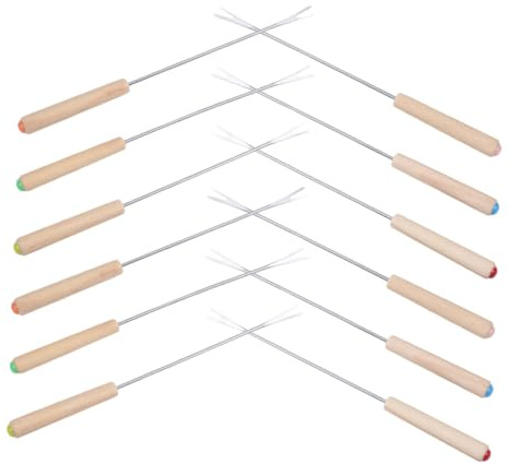 IMIKEYA Lot de 12 Fourchettes pour Fondue en Acier Inoxydable Manche en Bois, Design Élégant, Résistance la Chaleur, pour Fromage et Chocolat, Usage Quotidien et Réunions Familiales
