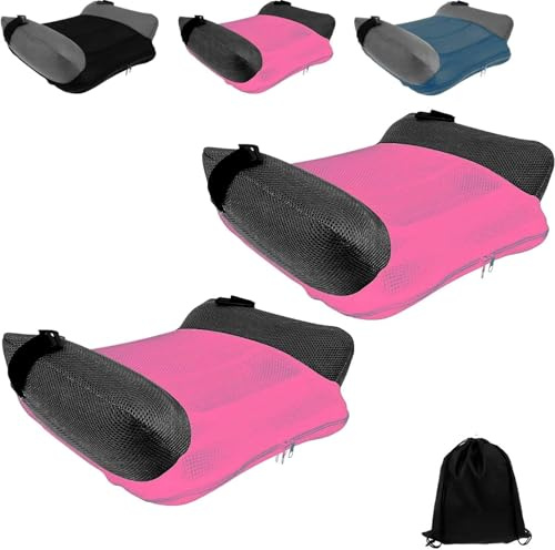 Asiento elevador de coche – Asiento inflable portátil de viaje sin respaldo, inflado/desinflado rápido, ligero con bolsa de transporte, lavable a máquina para el hogar/comedor/viajes (rojo, 2 piezas)