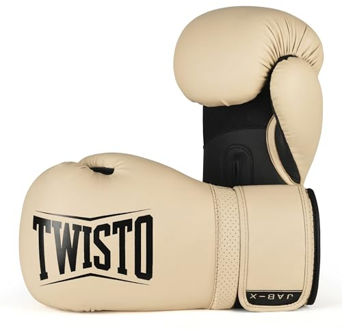 Twisto Boxing Gloves JabX - Pro Training & Sparring, Maya Hide Leather, Muay Thai, MMA, Kickboxing, Men, Women, Adults, Heavy Punching Bag, Focus Mitts, Pads,10oz 12oz 14oz 16oz (Beige, 12 oz)