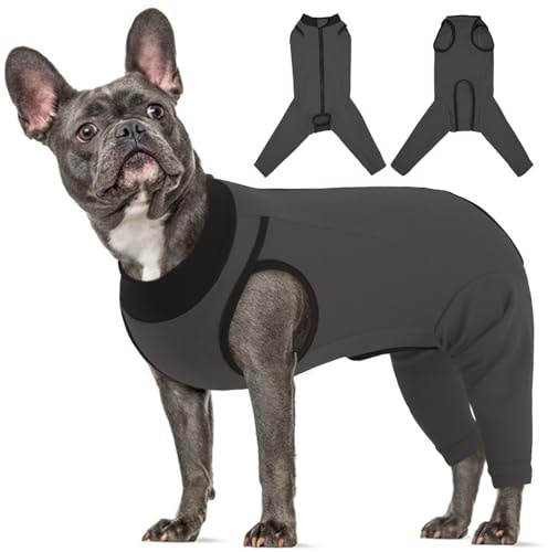 Lelepet Hundebody Nach Op für Hündin und Rüde, Leckschutz Hund Op Body für Hinterbeine, Atmungsaktiv Hunde Wundschutzanzug, Kastration Genesungsanzug Hund Ellbogenschoner Beinschutz, Grau M