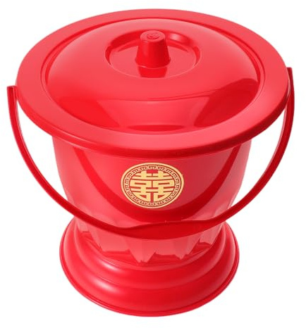 Cubo de Orina Rojo de Plástico con Tapa para Ceremonia Nupcial | Ligero, Uso Junto Cama, Formato Portátil, Pensado para Mayores y Niños Pequeños