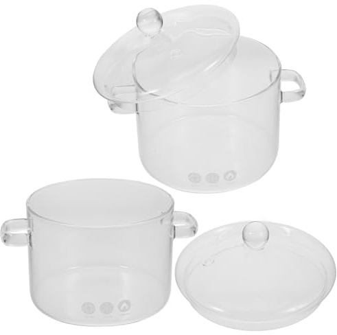 KAILIKETIY Set 2 Pentole in Vetro Borosilicato Trasparente da 1900ml con Coperchio e Doppia Maniglia, Pentola per Cucinare Zuppe e Pasta per Uso Domestico, Resistente al Calore per Piano
