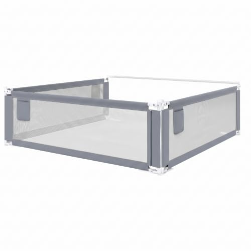 Bellabino Drina Boxspring Bettgitter 3er-Set 180/200 cm, Hellgrau, mit Gurt | Rausfallschutz Boxspringbett, Baby Bettumrandung 64-95 cm höhenverstellbar, Bettgitter mit Seitentasche, Bettrausfallschutz