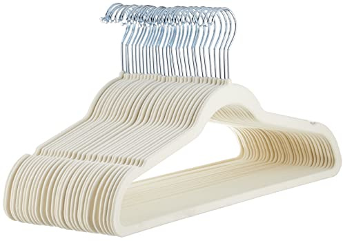Amazon Basics Slim Velvet Non-Slip Space Saving Suit Clothes Hangers, Closet Organizer, Ivory/Beige, 30-Pack