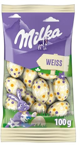 Milka Ostereier Weiß – Osterschokolade aus weißer Schokolade – verpackte Schoko-Eier für die Feiertage – 100g