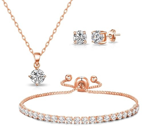 Philip Jones Rose Gold Plated Solitaire Friendship Slider Set Created with Zircondia® Crystals