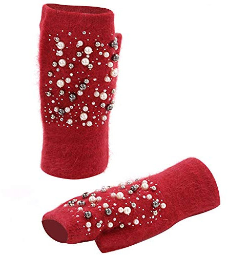 Amorar Frauen Winterhandschuhe Armstulpen Handstulpen Pulswärmer Strickhandschuhe Fingerlose Handschuhe halbe Fingerhandschuhe Fausthandschuhe mit Bohrer und Perle