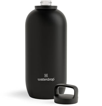 Waterdrop Water Bottle, Vacuum Insulated, Double Walled, Leakproof, Stainless Steel Water Bottles for Hydration, Thermal Water Bottle for Hot & Cold Beverages, Reusable, BPA Free, Black/Black, 64 Oz