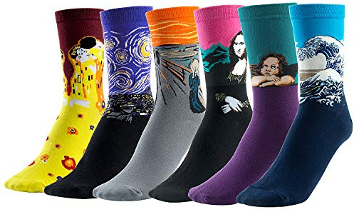 Comius Sharp Chaussettes Homme Fantaisie, 6 Paires Unisexes Coton Fantaisie Socks Famous Paintings ImprimÉ Chaussettes et Multicolores