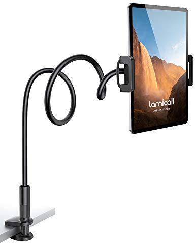 Lamicall Tablet Halter, Schwanenhals Tablet Halterung - Flexible Einstellbare Lazy Lang Arm Ständer für iPad Mini 2 3 4, Neu iPad Pro 2024, iPad Air, iPhone, und Weitere 4,7-10,5 Zoll Geräte - Schwarz