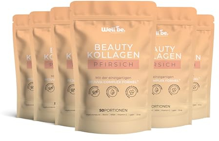 Wellbe Kollagen Pulver hochdosiert - mit maximal bioaktivem Kollagen Hydrolysat, Biotin, Zink, Vitamin C & Hyaluron - Collagen Pulver - Kollagenpulver Peptide Made in Germany 6 x 250g