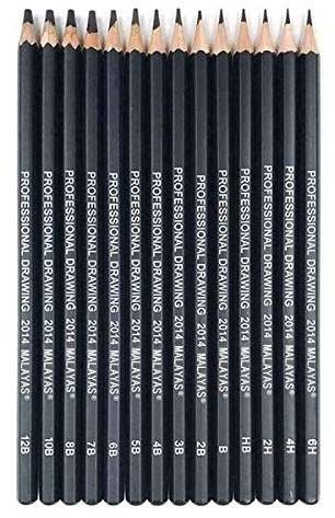 Malayas Zeichenstifte-Set, 14-teilig, Zeichenstifte, 12B, 10B, 8B, 7B, 6B, 5B, 4B, 3B, 2B, B, HB, 2H, 4H, 6H, Graphit-Bleistifte für Kinder, Erwachsene, Künstler, Studenten, Anfänger, Profi