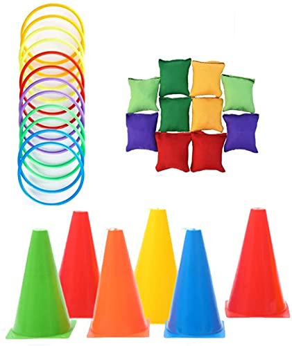 KAHEIGN Wurfspiel-Set mit Sitzsäcken, Wurfring, Verkehrskegel, Markierungen für Outdoor, Garten, Karneval, Spiel, Party, Zubehör, Agilitätstraining, Spiel [5 Farben]