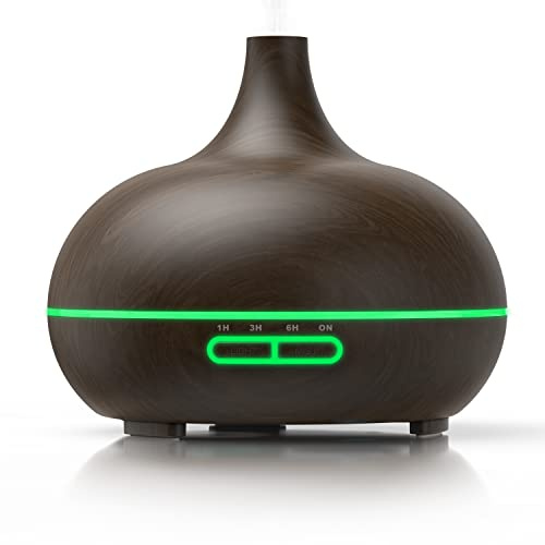 Arendo - Ultraschall LED Aroma Diffuser 300 ml - Luftbefeuchter Raumbefeuchter Nachtlicht - LED Ring 7 Farben - Timer Funktion - Dauernebelmodus - angenehm leises Betriebsgeräusch - Holzdekor