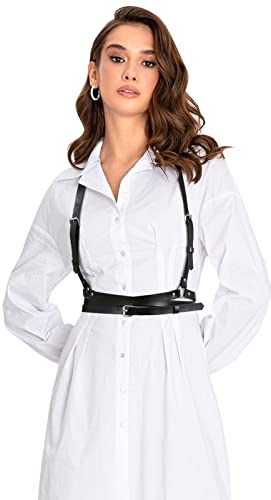 JasGood Punk Taillengürtel, Damen Schwarz PU Leder Skinny Body Verstellbare Gürtel mit Gothic Kreis für Party Halloween Cosplay