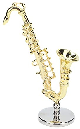 Puppenhaus-Saxophon Mini, Miniatur-Saxophon 1:6, Exquisite Musikinstrumente mit Sockel für Kinder, Wohnzimmer-Dekoration, für Musikliebhaber