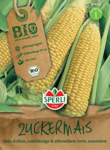 Sperli BIO Zuckermaissamen 83634 - Gemüsesamen für einen Mais mit süßen Kolben, die eine Länge von 20 cm erreichen und einem Inhalt für 20 Pflanzen - Saatgut | Bio-Qualität, süße Kolben, ergiebig für 20 Pflanzen, ideal für den Gemüsegarten, einfache Aussaat