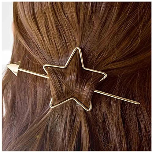 Yheakne Liebe Herz Haarspange Große Herz Haarspange Vintage Haarspange Pin Dutt Halter Gold Bobby Pin Metall Haarschmuck für Frauen und Mädchen (Gold Star)