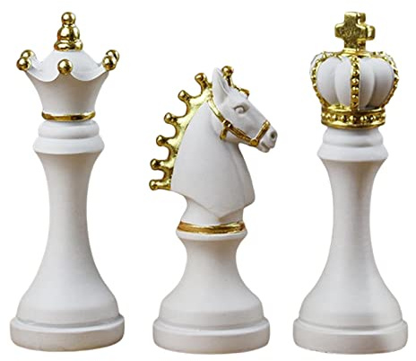 Fenteer 3er-Pack Schachfiguren Statue Skulptur Ornament Sammelfigur Einrichtung Wohnkultur Kunst Zeitgenössische Bürotischdekoration, Weiß