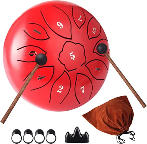 Genround Steel Tongue Drum, 6 Zoll 11 Noten Handpan Drums mit Tasche, Musikpartitur, Aufklebern, Schlägel & Fingerhülle, Schlaginstrument für Meditation, Unterhaltung, Musikunterricht, Konzert, Yoga