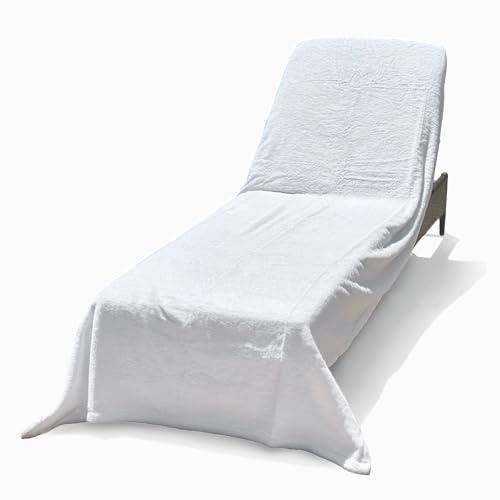 ARLU HOME Oversized Extra Large Luxury Chaise Pool/Lounge Chair Cover Towel - Fitted Elastic Pocket Won't Slide (White) Extra Deep Pocket for Thick Cushions. Protective, Absorbent, Easy Care