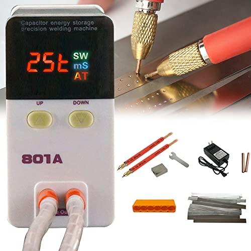 Saldatrice portatile, saldatrice a punti con batteria 801A, saldatrice a impulsi con accumulo di energia a condensatore, con penna per saldatura da 70 A, per la costruzione di pacchi batteria