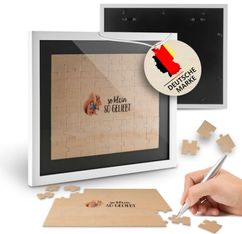 KNECKES Puzzle Bilderrahmen als Gästebuch und tolle Erinnerung | Deko Baby-Party Mädchen und Jungen | die Baby-Shower Deko der etwas Anderen Art | Lieferumfang: 1x Bilderrahmen (weiß/grau)