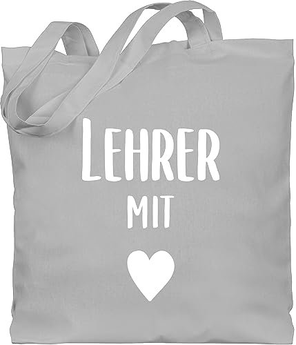 Shirtracer Baumwolltasche - Taschen - Lehrer mit Herz weiß - Unisize - Hellgrau - dankeschön geschenke für jutetasche lehrer-tasche teacher stofftasche lehrerin geschenk referendariat jutebeutel