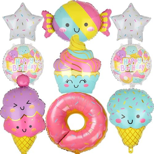 9 Pièces ballons en aluminium crème glacée,donut bonbons ballons,géant ballon candy ice cream donut foil balloons,pour décoration d'anniversaire enfant