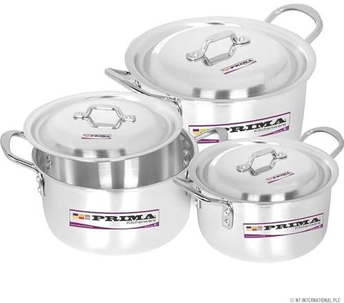 10Pc Extra Large Aluminium Casserole Set - Cookware Set, Stockpots Come With Lids | Ideal For General Cooking & Catering | Strong Reinforced Handles, Durable & Long Lasting