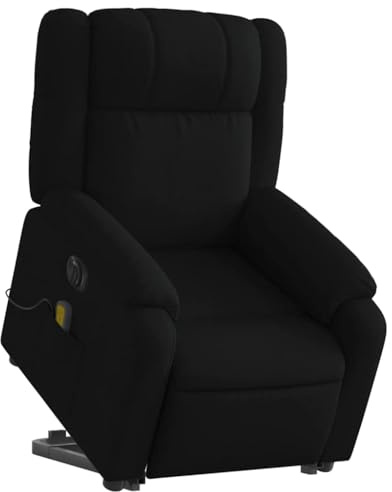 vidaXL Massagesessel, Sessel mit Aufstehhilfe Elektrisch, Relaxsessel mit Liegefunktion Vibrationsfunktion, Fernsehsessel Liegesessel Aufstehsessel, Schwarz Stoff