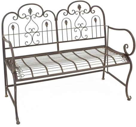 HJYryhyfddply Gartenbank, 108 cm, Gusseisen-Metallrahmen, Terrassen-Parkbank mit Rückenlehne mit Antikem Blumenmuster for Veranda, Rasen, Hof