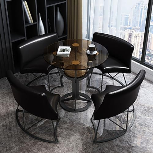Büro-Konferenz-Empfangstisch und runder Konferenztisch mit Stühlen for 4 Personen, Couchtisch, Esstisch, kleiner Besprechungstisch, Verhandlungstisch, Verhandlungstisch, Stühle-Set ( Color : Leather -