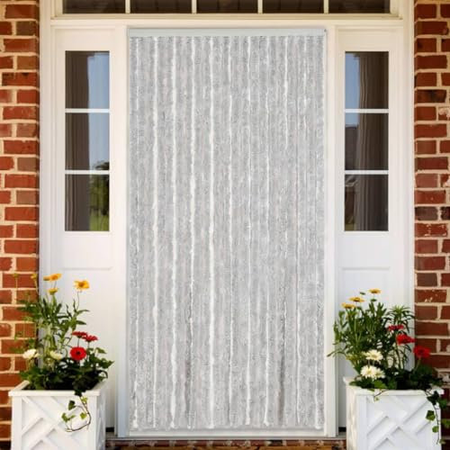 Rantry Fly Curtain Grey 100x220 cm Chenille, String Door Curtain Fly Blind, Insect Bug Screen String Doorways Divider, Tassel Doors, Doorways Dividers, Window Curtain Panel Decorations