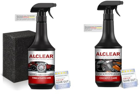 ALCLEAR Reifenglanz - Autoreifen Pflege für matten Seidenglanz & 721CP Cockpitpflege, 1.000 ml, Seidenglanz für luxuriös dezenten Glanz auf Allen Kunststoffen im Auto Innenraum