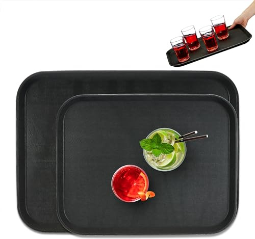 Relaxdays Serviertablett 2er Set, rutschfeste Oberfläche, eckiges Kellnertablett, Gastronomie, 46x35 & 56x41 cm, schwarz | eckiges Kellnertablett, Gastronomie, 46x35 & 56x41 cm