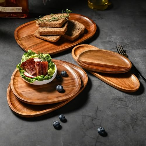 Plateau ovale en bois d'acacia massif fait à la main, pour support alimentaire/barbecue, servir du fromage, des sushis, des collations de vacances, et plus pour encore (76 x 50 cm)