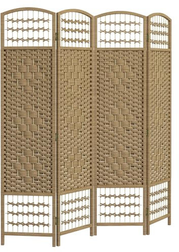 HOMCOM Biombo Separador de Ambientes de 4 Paneles 160x170 cm Divisor de Habitación Plegable de Cuerda de Papel y Marco de Madera Decoración para Dormitorio Salón Natural