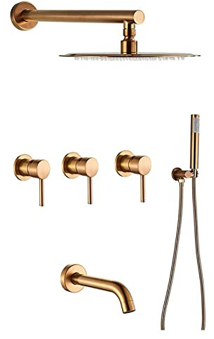 Duschsystem mit Wannenauslauf, Duscharmatur-Set aus gebürstetem Roségold, 10-Zoll-Regenduschkopf mit Handbrause, Badewannen-Duscharmatur, Wandmontage