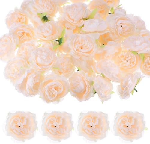 M METERXITY 40-Pack Artificial Flower Heads, 3.15 Inch Silk Faux Peony Head for Wedding/Bouquet/Party/Home Decorations, No Stem Fake Peonies Flowers [Champagne]